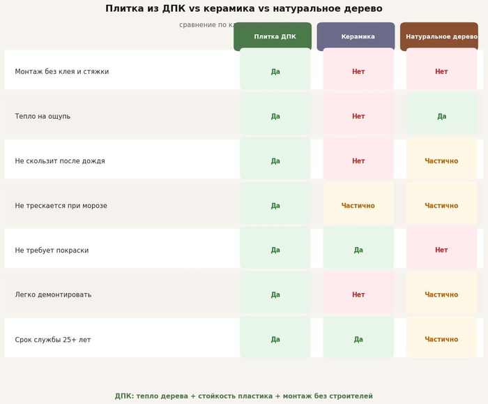 сравнение с деревом и плиткой